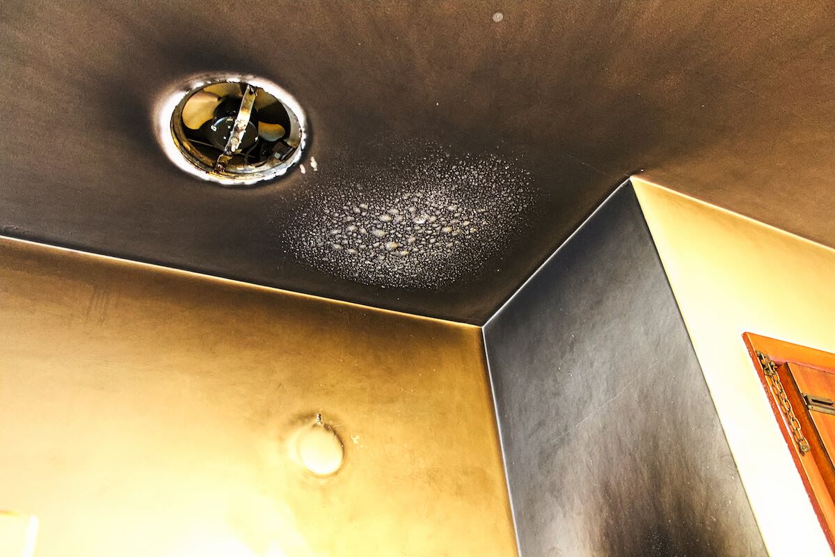 fire and smoke damage on walls and ceiling