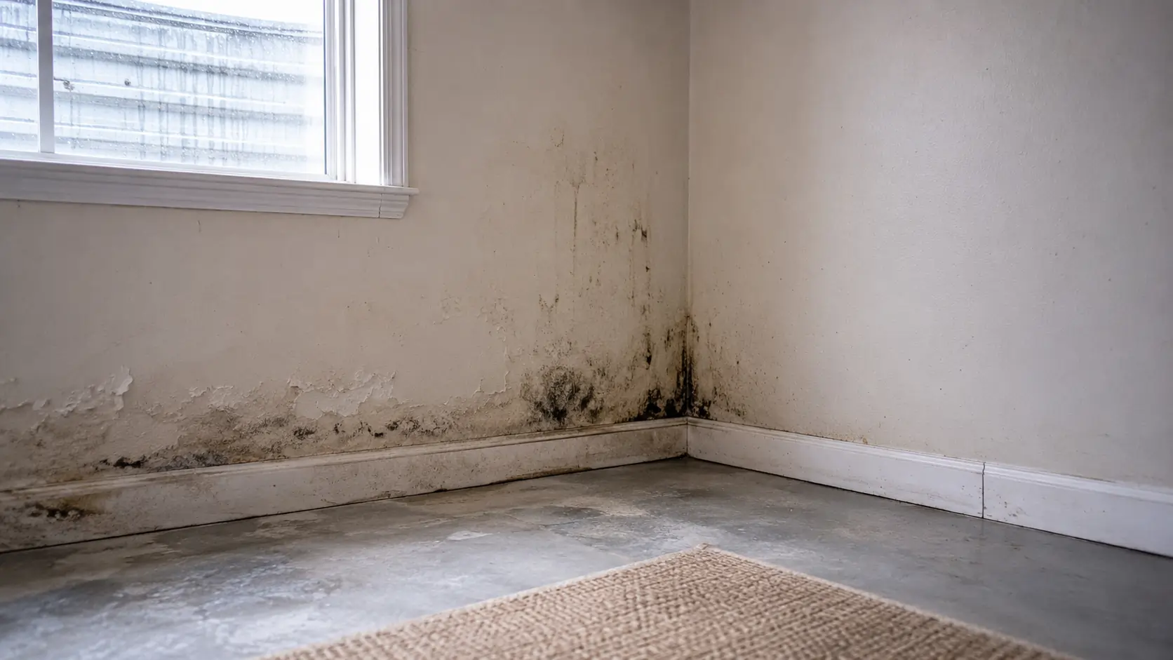 Moldy wall in a basement.