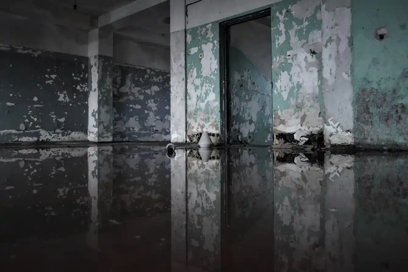 a dark and flooded basement